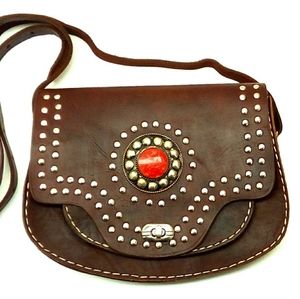 Shoulder Bag - Genuine Leather - Studded